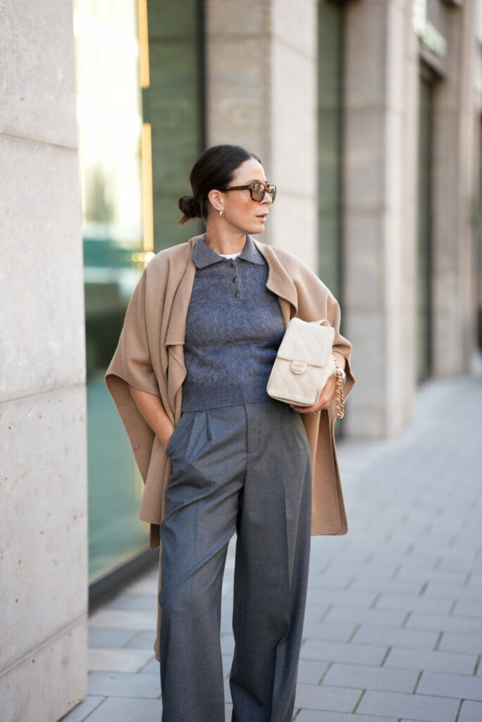 sweter polo z długim rękawem, szary